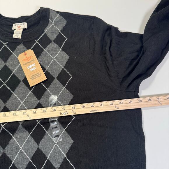 NWT Dockers Comfort Sweater Mens XL Black Argyle Diamond Long Sleeve Pullover - Picture 4 of 6